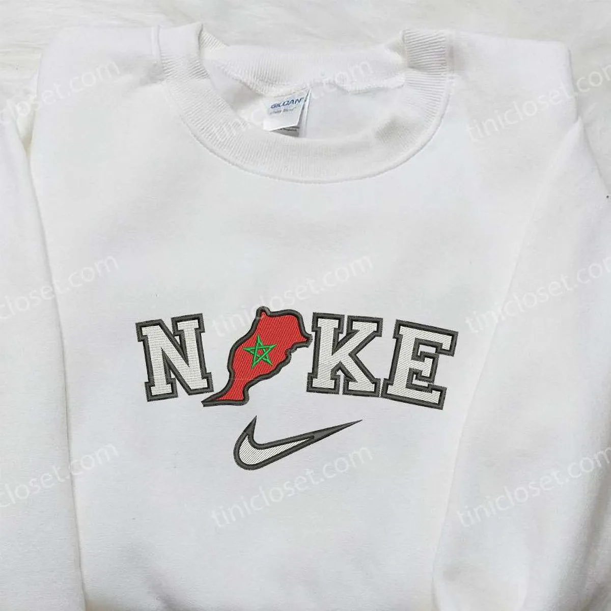 Nike Morocco Map Embroidered Shirt, Nike Inspired Embroidered Shirt, National Day Gifts