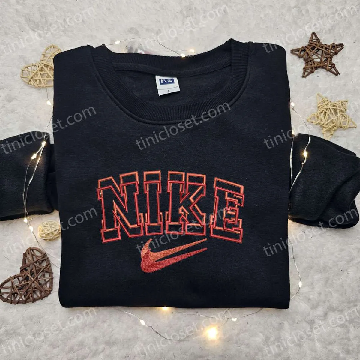 Nike Overlapping Embroidered Hoodie, Custom Embroidered Shirt, Nike Inspired Embroidered T-shirt