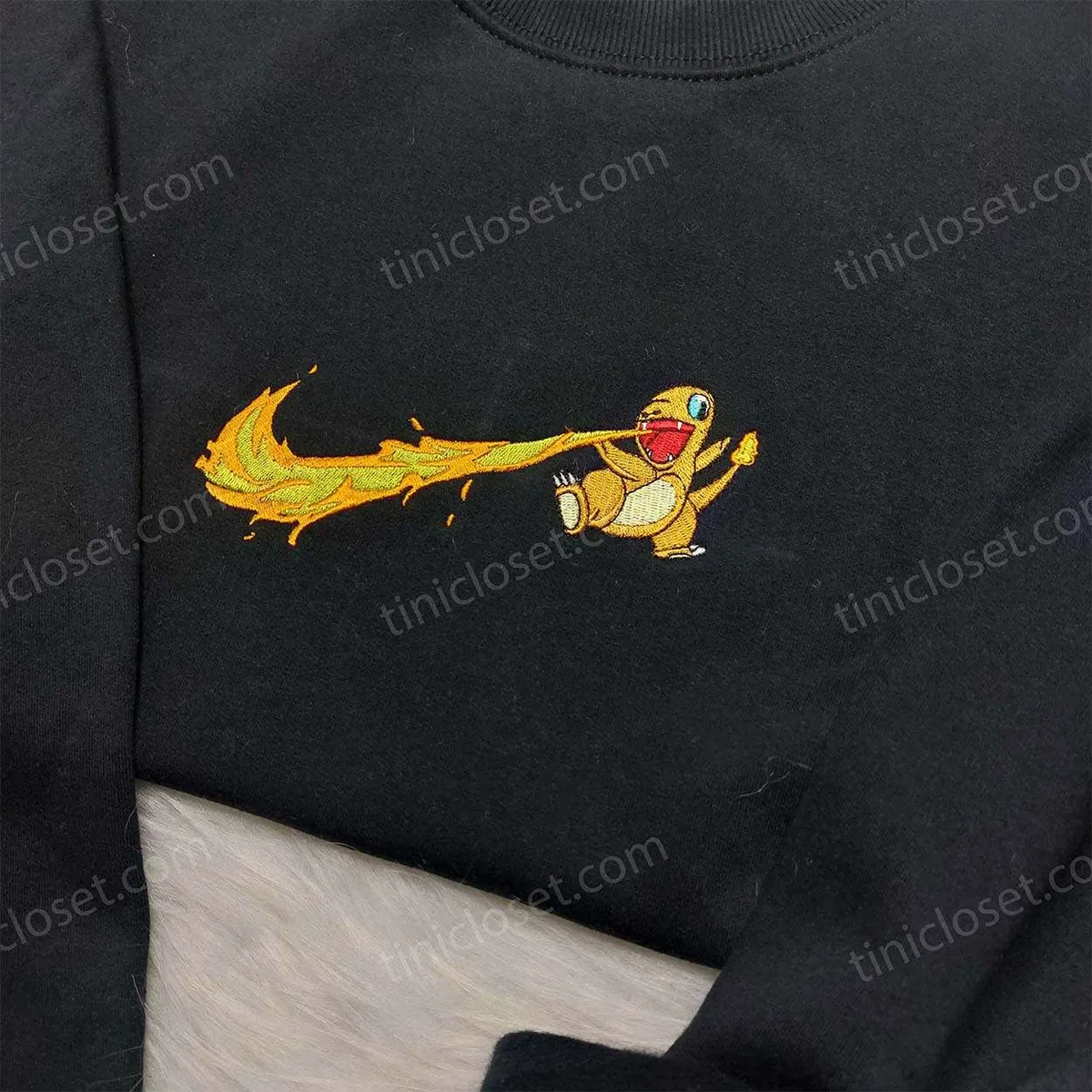 Nike Swoosh Pokemon Charmander Embroidered Shirt, Pokemon Embroidered Hoodie, Custom Nike Swoosh Embroidered Sweatshirt