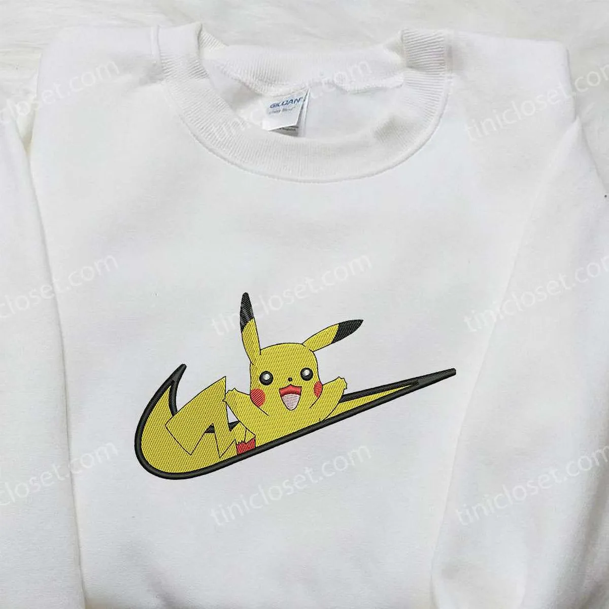 Nike Swoosh x Pikachu Embroidered Sweatshirt, Pokemon Embroidered Sweatshirt, Nike Inspired Embroidered Shirt