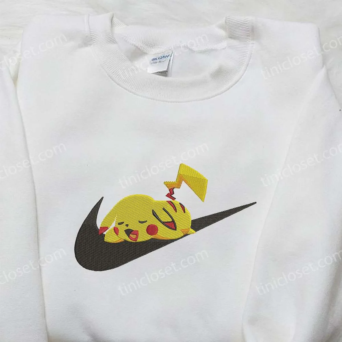 Nike Swoosh x Pikachu Embroidered Sweatshirt, Pokemon Embroidered Sweatshirt, Nike Inspired Embroidered Shirt