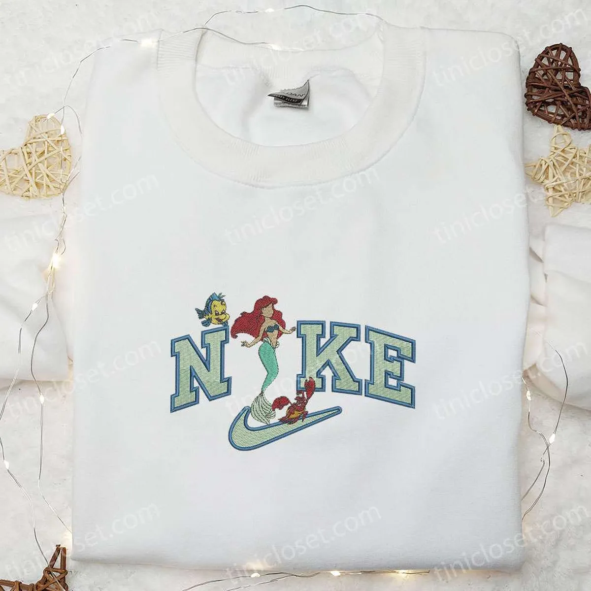 Nike x Ariel Embroidered Sweatshirt, Disney Characters Embroiderd Hoodie, Disney Gifts for Family