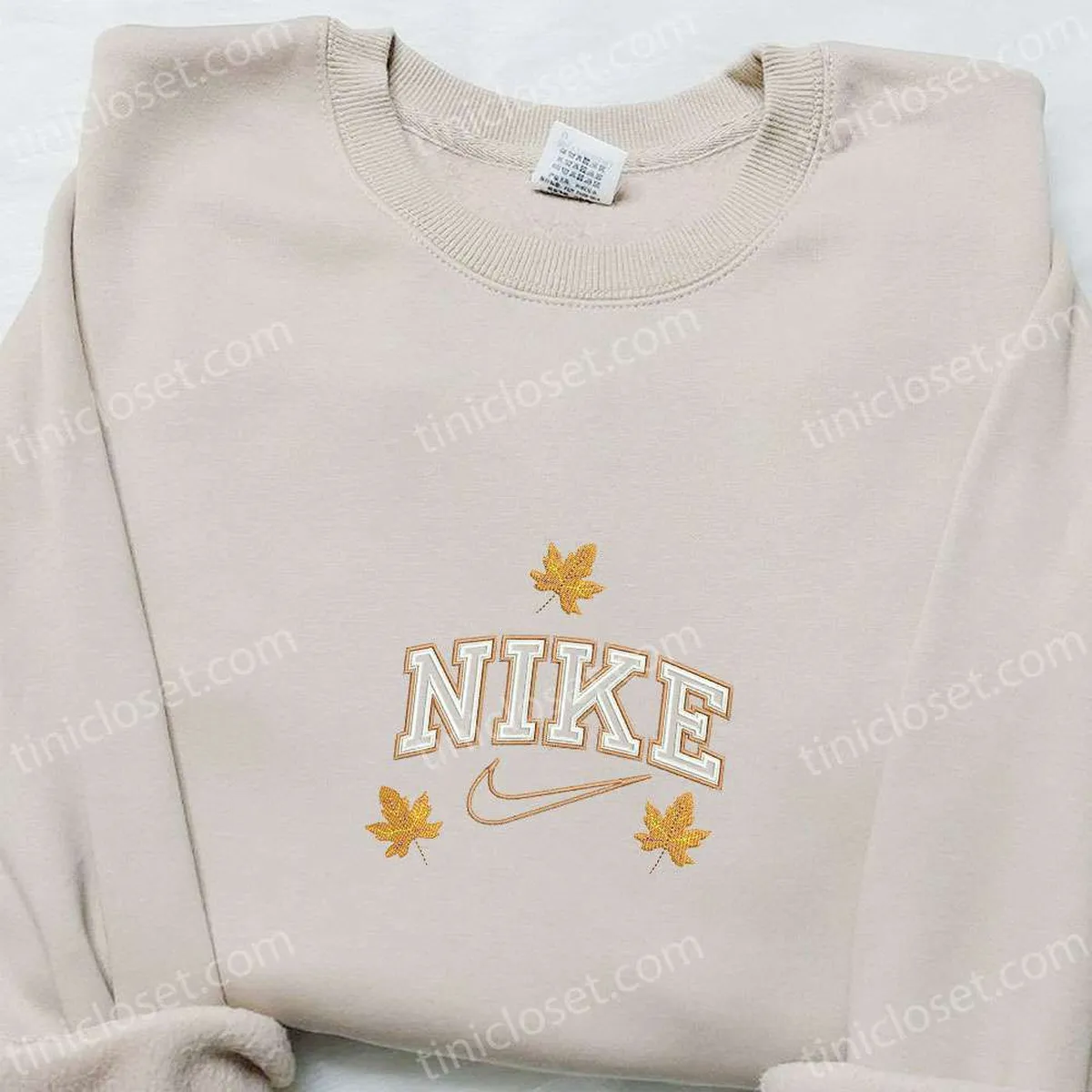 Nike x Autumn Leaves Embroidered Sweatshirt, Custom Embroiderd Hoodie, Best Gifts for Family