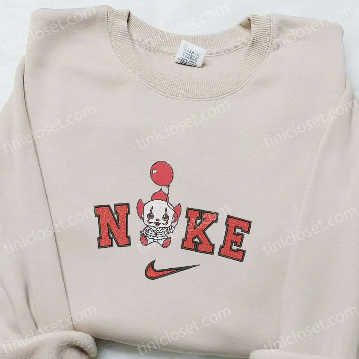 Nike x Baby Clown Pennywise Embroidered Hoodie, Funny Halloween Embroidered Sweatshirt, Nike Inspired Embroidered T-shirt