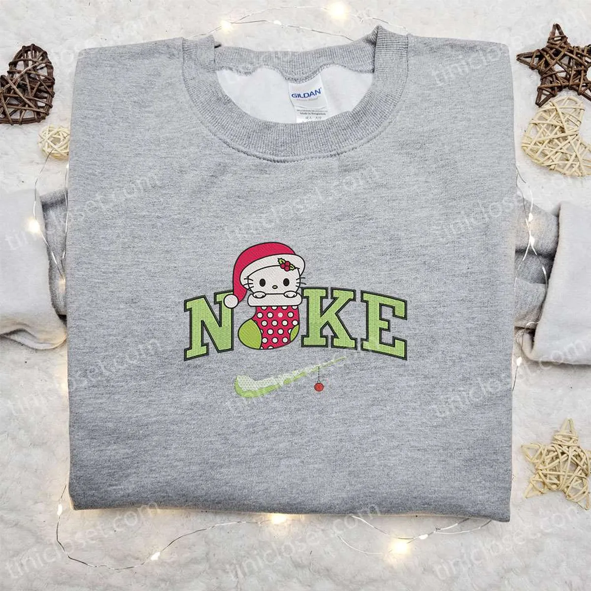 Nike x Baby Hello Kitty Xmas Hat Christmas Embroidered Sweatshirt, Cartoon Christmas Embroidered Shirt, Best Christmas Gift Ideas