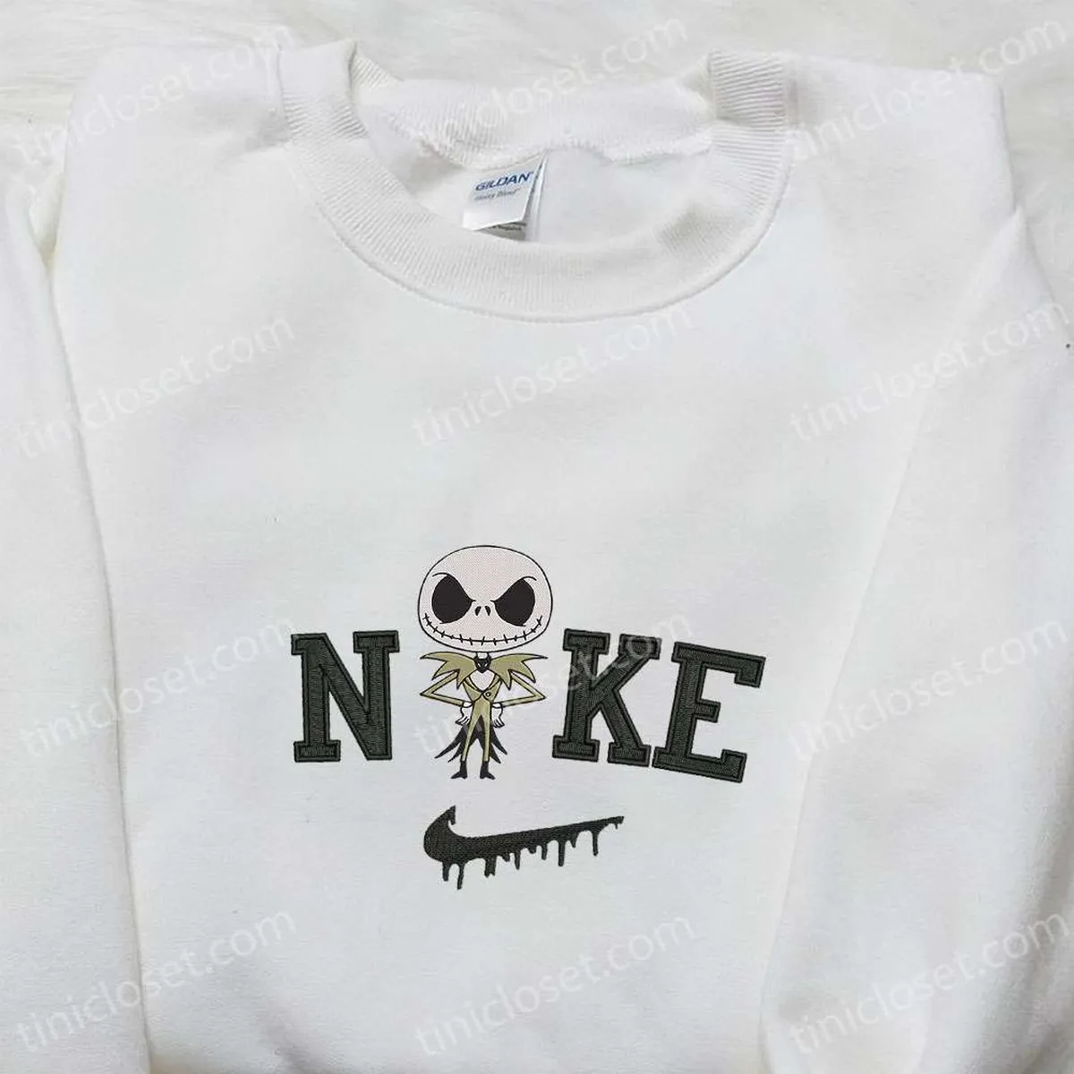 Nike x Baby Jack Skellington Embroidered Hoodie, The Nightmare Before Christmas Characters Embroidered T-shirt, Nike Inspired Embroidered Sweatshirt