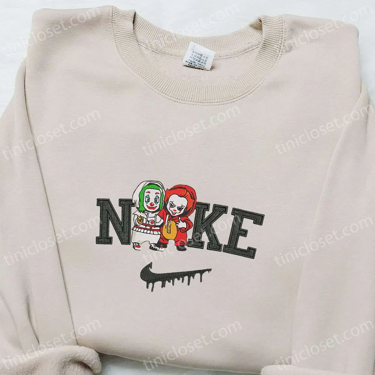 Nike x Baby Joker And Pennywise Embroidered Shirt, Horror Movies Characters Embroidered Shirt, Best Gifts for Halloween Lovers