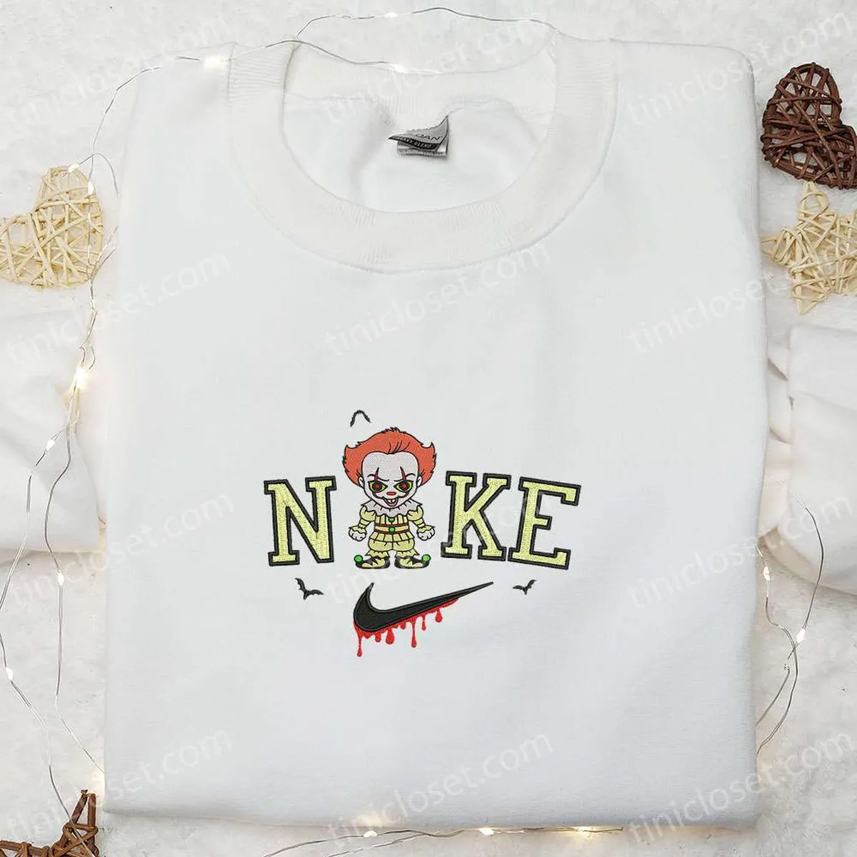 Nike x Baby Pennywise Embroidered Hoodie, Horror Movie Characters Embroidered Sweatshirt, Nike Inspired Embroidered T-shirt