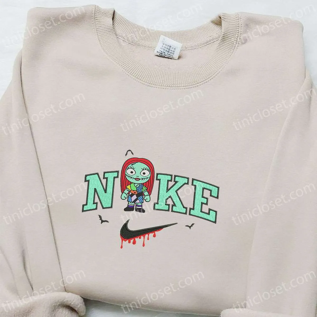 Nike x Baby Sally Embroidered Hoodie, The Nightmare Before Christmas Characters Embroidered Sweatshirt, Nike Inspired Embroidered T-shirt