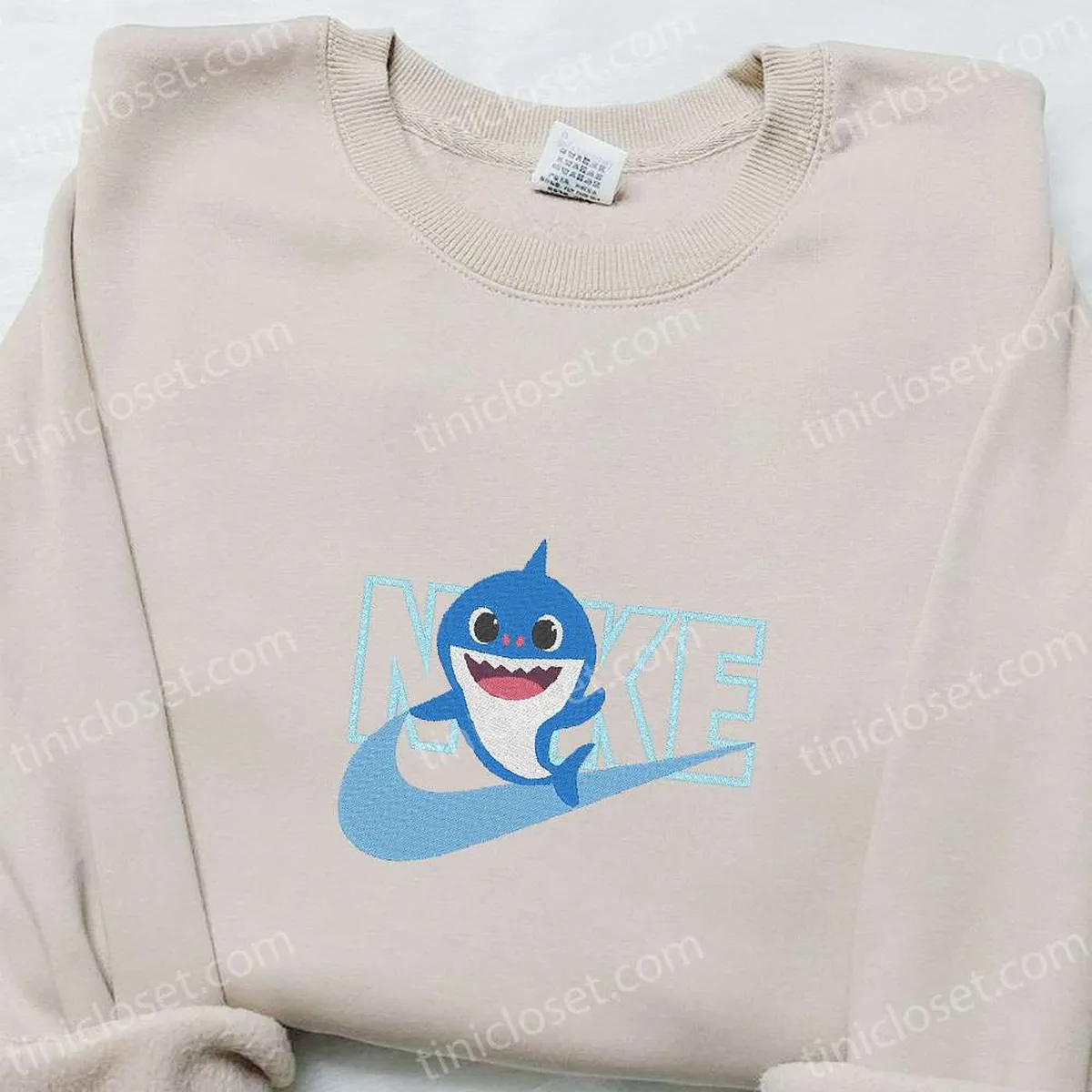 Nike x Baby Shark Embroidered Sweatshirt, Custom Embroiderd Hoodie, Best Gifts for Family