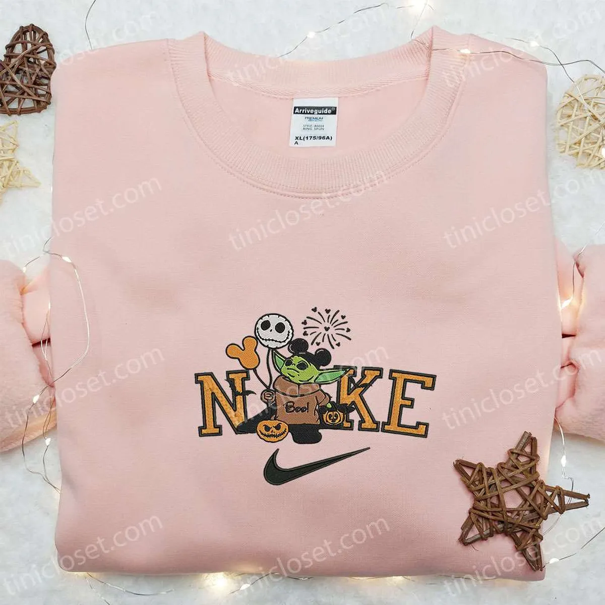 Nike x Baby Yoda Halloween Pumpkin Embroidered Shirt, Halloween Embroidered Shirt, Nike Inspired Embroidered Shirt