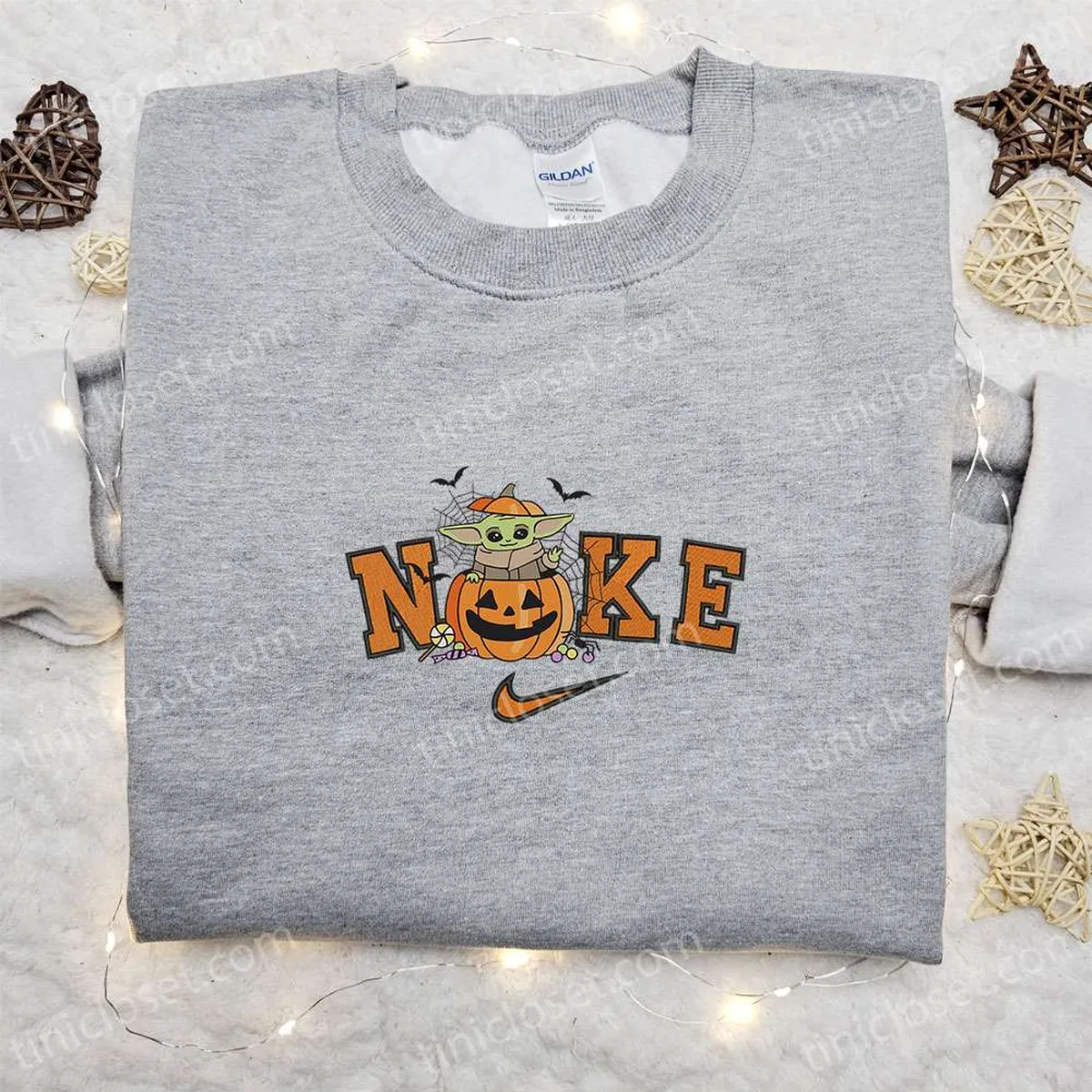 Nike x Baby Yoda Pumpkin Embroidered Sweatshirt, Halloween Embroidered Shirt, Best Halloween Gift Ideas