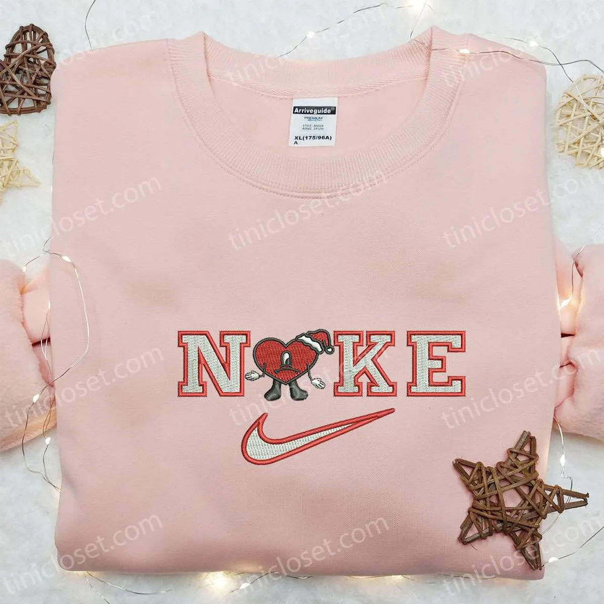 Nike x Bad Bunny Christmas Embroidered Tshirt, Christmas Gift Ideas Embroidered Hoodie, Custom Nike Embroidered T-shirt