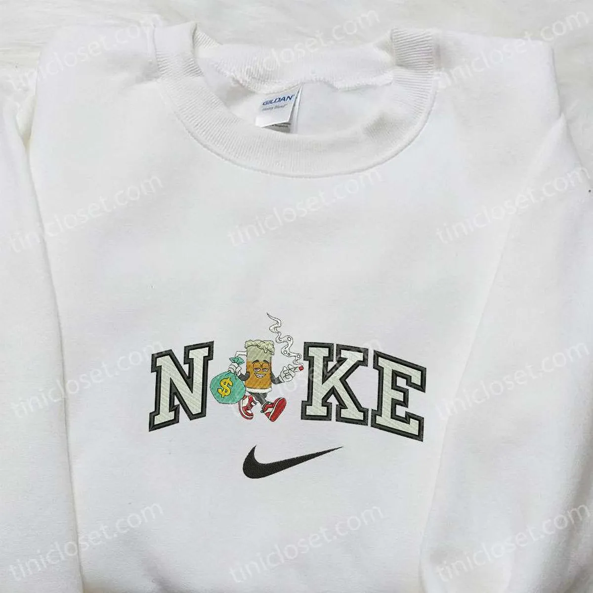 Nike x Beer Glass Hold Money Embroidered Sweatshirt, Funny Embroidered Shirt, Nike Inspired Embroidered Hoodie