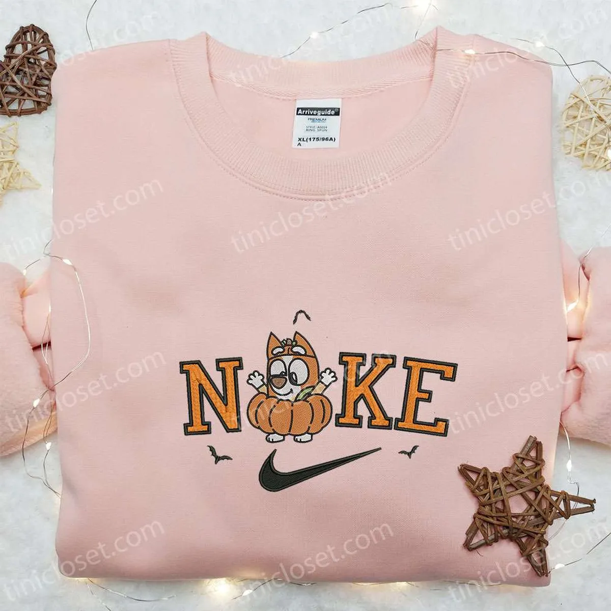 Nike x Bingo Heeler Halloween Pumpkin Embroidered Sweatshirt, Cute Halloween Embroidered Hoodie, Halloween Nike Embroidered Shirt