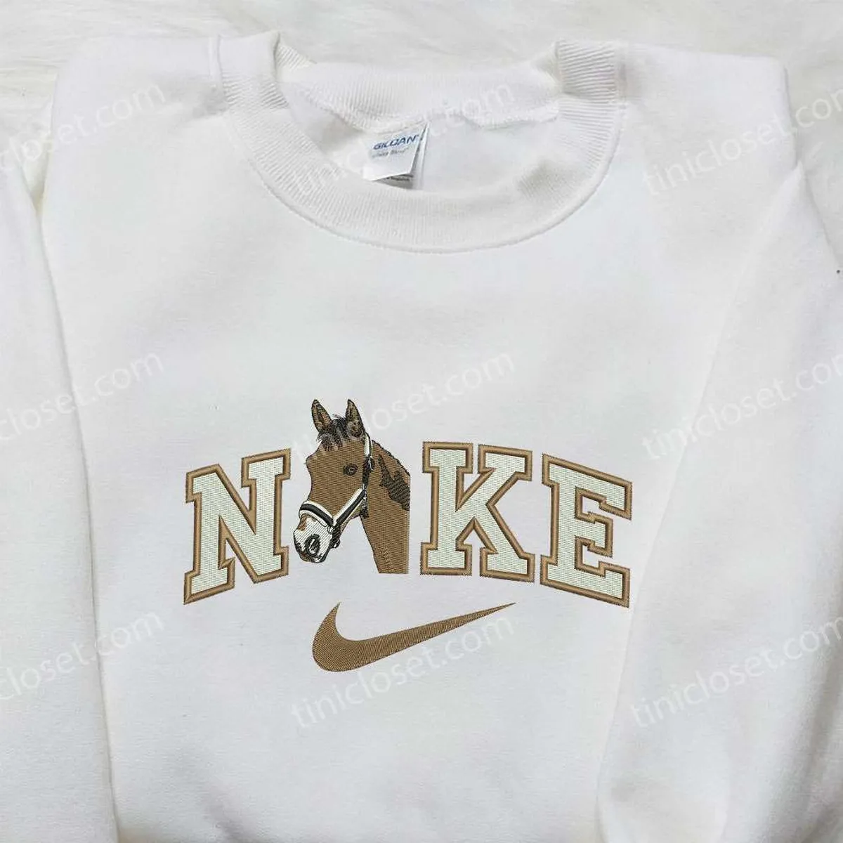 Nike x Brown Horse Embroidered Shirt, Animal Embroidered Shirt, Custom Nike Embroidered Shirt