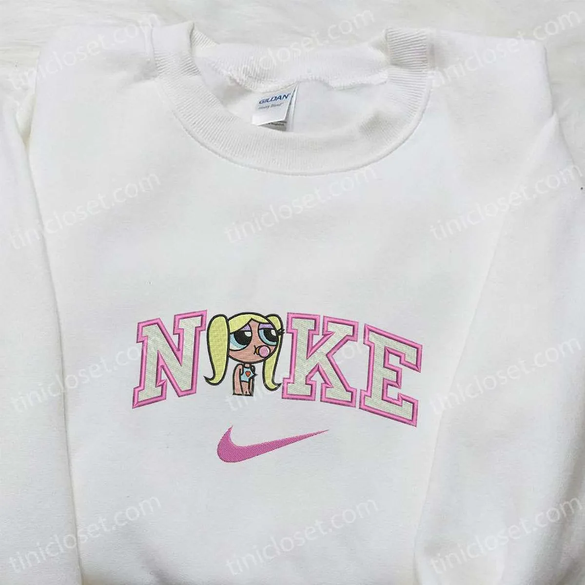 Nike x Bubbles Cartoon Embroidered Sweatshirt, Powerpuff Girls Embroidered Shirt, Nike Inspired Embroidered T-shirt