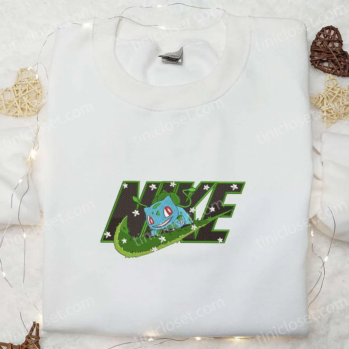 Nike x Bulbasaur Pokemon Embroidered Sweatshirt, Nike Inspired Embroidered Hoodie, Anime Embroidered T-shirt