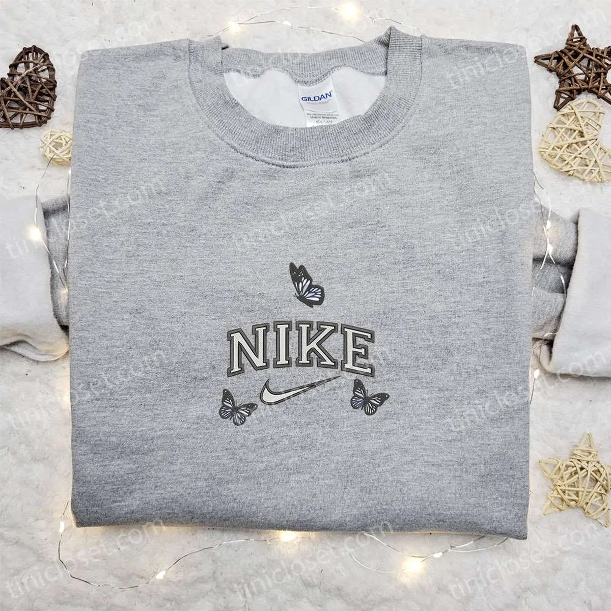 Nike x Butterflies Embroidered Sweatshirt, Animal Embroidered Shirt, The Best Gift