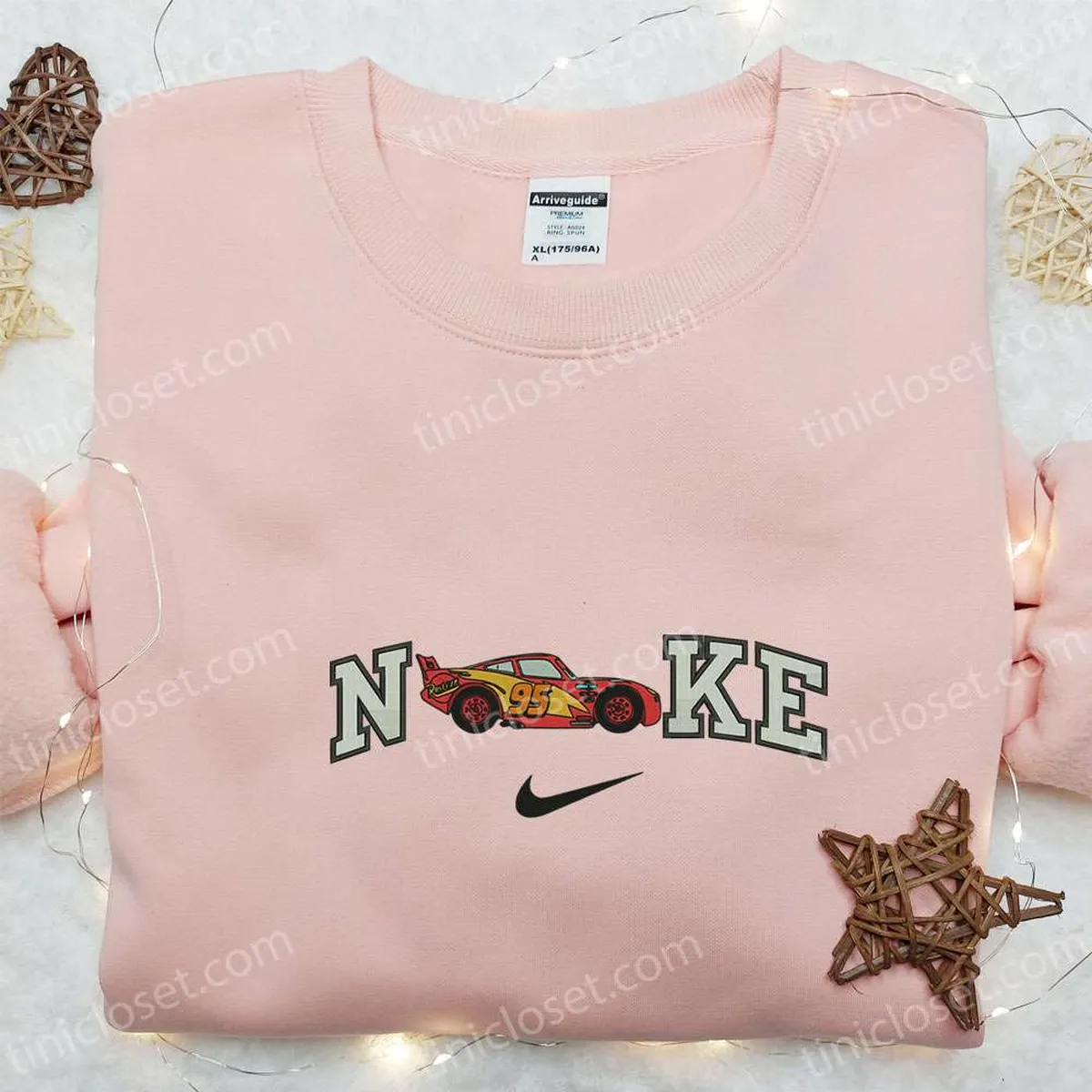 Nike x Cars Lightning McQueen 95 Pixar Cars Embroidered T-shirt, Disney Cars Embroidered Sweatshirt, Nike Inspired Embroidered Hoodie