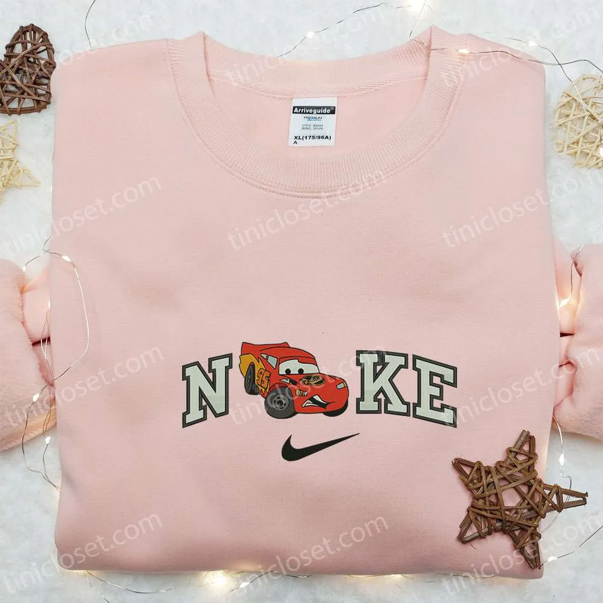 Nike x Cars Lightning McQueen Embroidered T-shirt, Disney Pixar Cars Embroidered Hoodie, Custom Nike Embroidered Sweatshirt