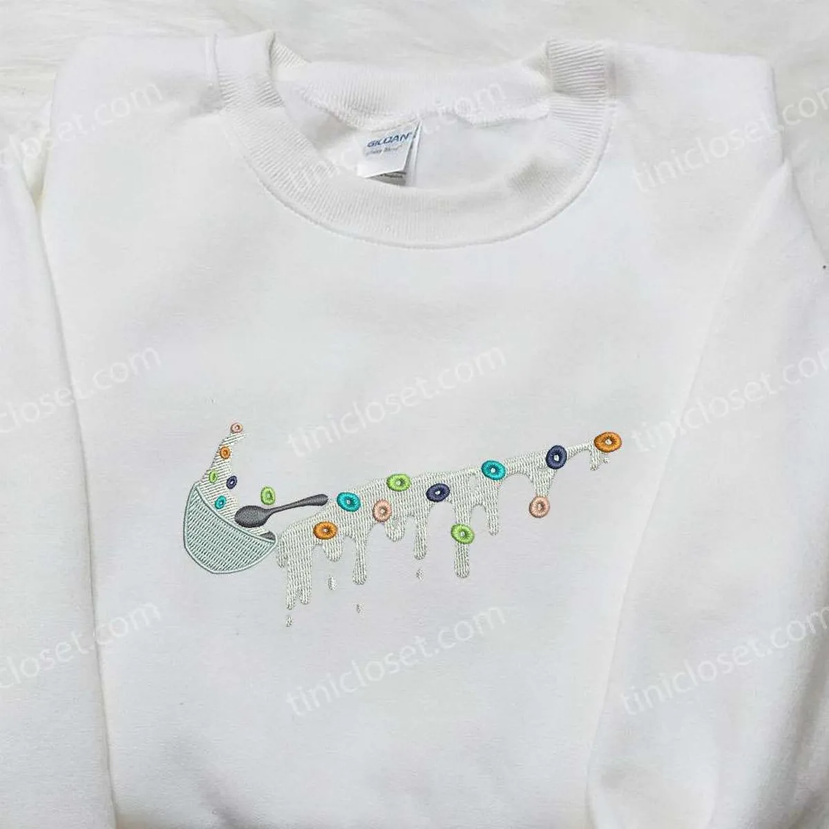 Nike x Cereal Bowl Embroidered Sweatshirt, Favorite Foods Embroidered Shirt, Custom Nike Embroidered Shirt