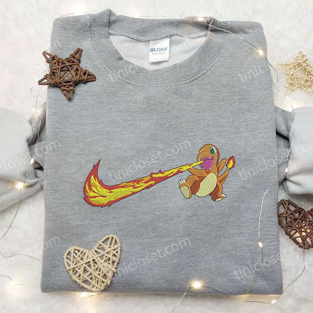 Nike x Charmander Embroidered Shirt, Pokemon Embroidered Shirt, Custom Nike Embroidered Shirt