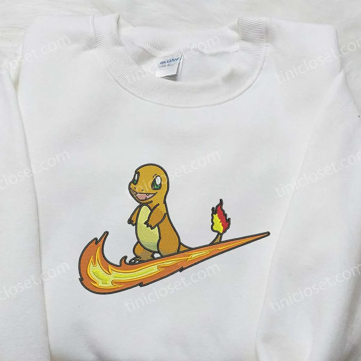 Nike x Charmander Stand Embroidered Shirt, Pokemon Embroidered Shirt, Custom Nike Embroidered Shirt