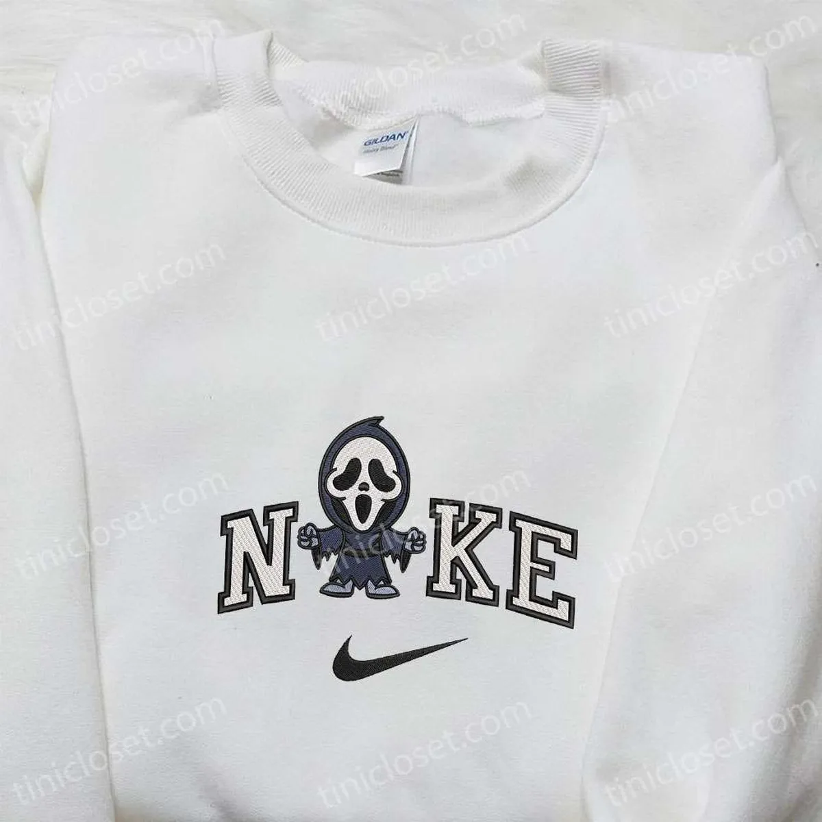 Nike x Chibi Ghostface Embroidered Sweatshirt, Spooky Embroidered Hoodie, Best Gifts for Family