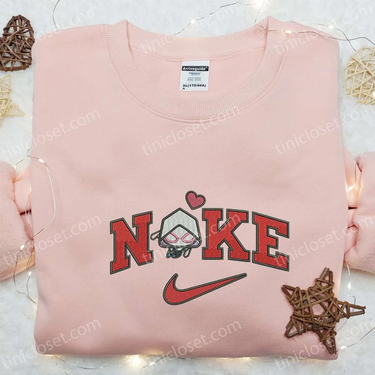 Nike x Chibi Gwen Heart Movie Embroidered Sweatshirt, Marvel Universe Embroidered Hoodie, Custom Nike Embroidered T-shirt