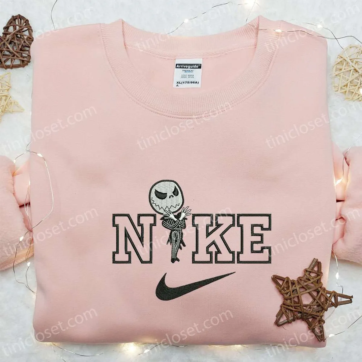 Nike x Chibi Jack Skellington Embroidered Sweatshirt, Horror Halloween Embroidered Shirt, Nike Inspired Embroidered T-shirt