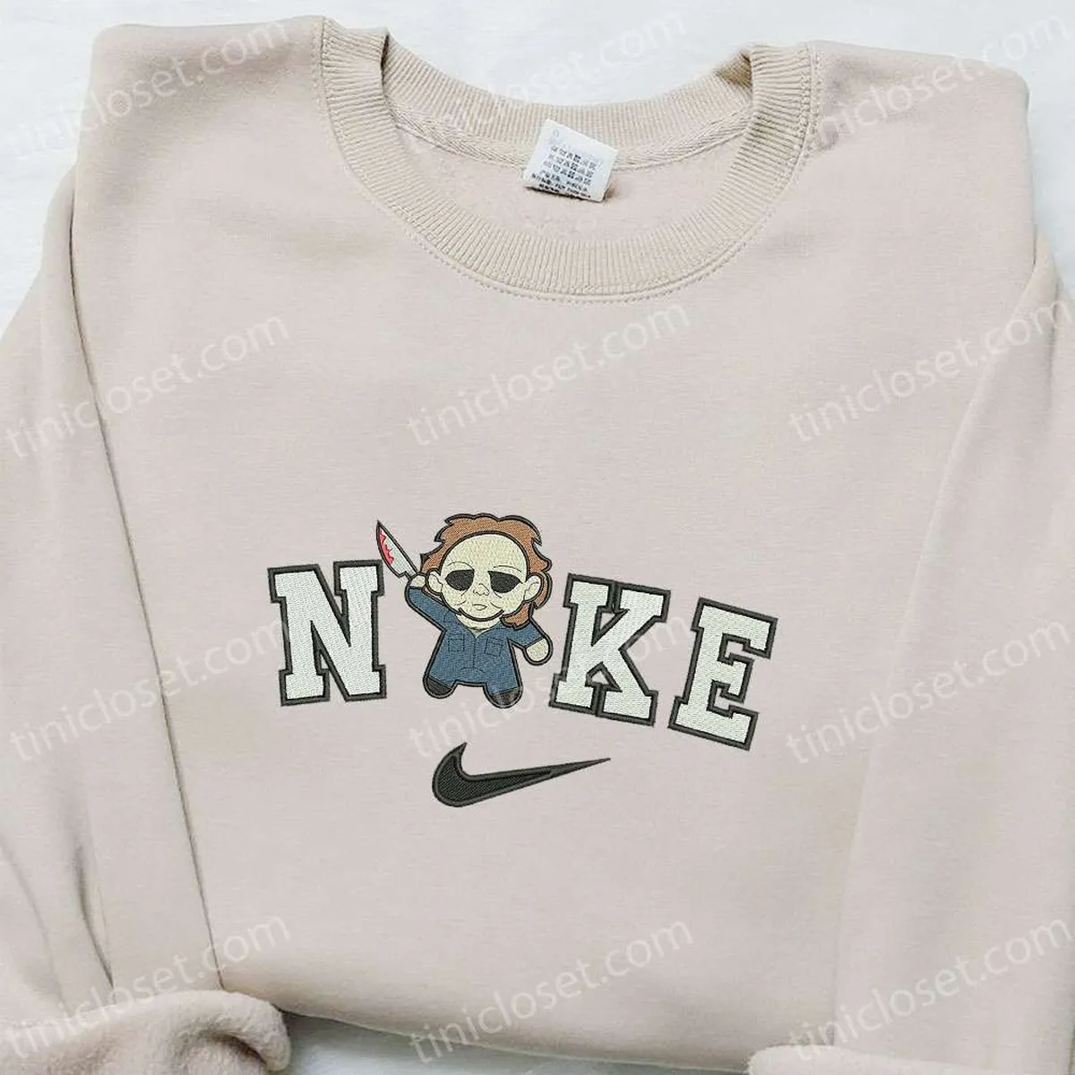 Nike x Chibi Michael Myers Embroidered Shirt, Horror Movie Embroidered Shirt, Nike Inspired Embroidered Shirt