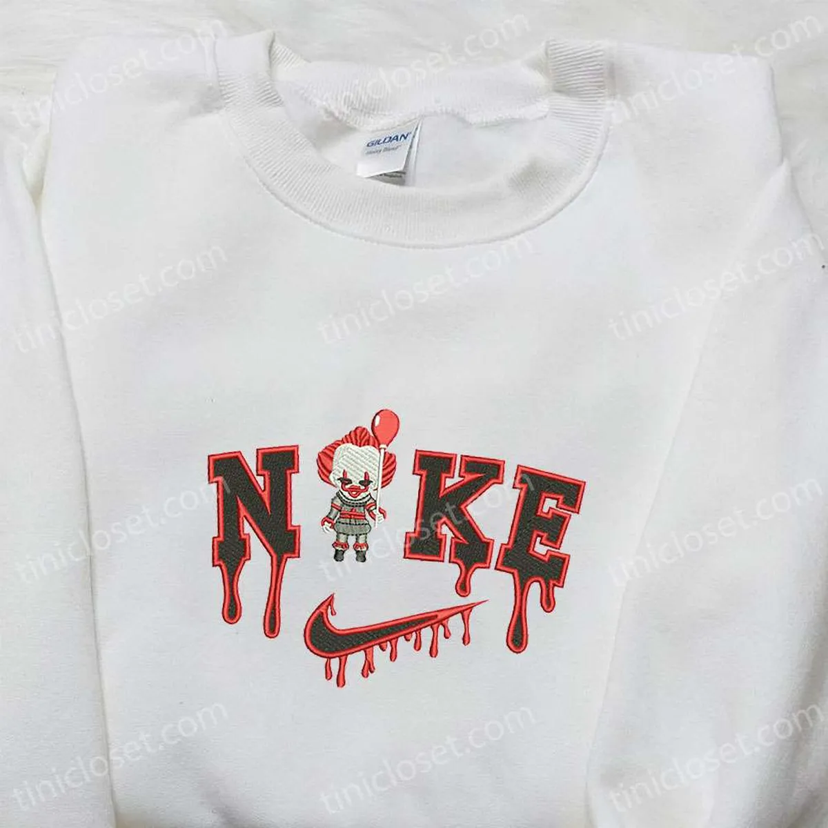 Nike x Chibi Pennywise Embroidered Shirt, Halloween Movie Embroidered Shirt, Nike Inspired Embroidered T-shirt