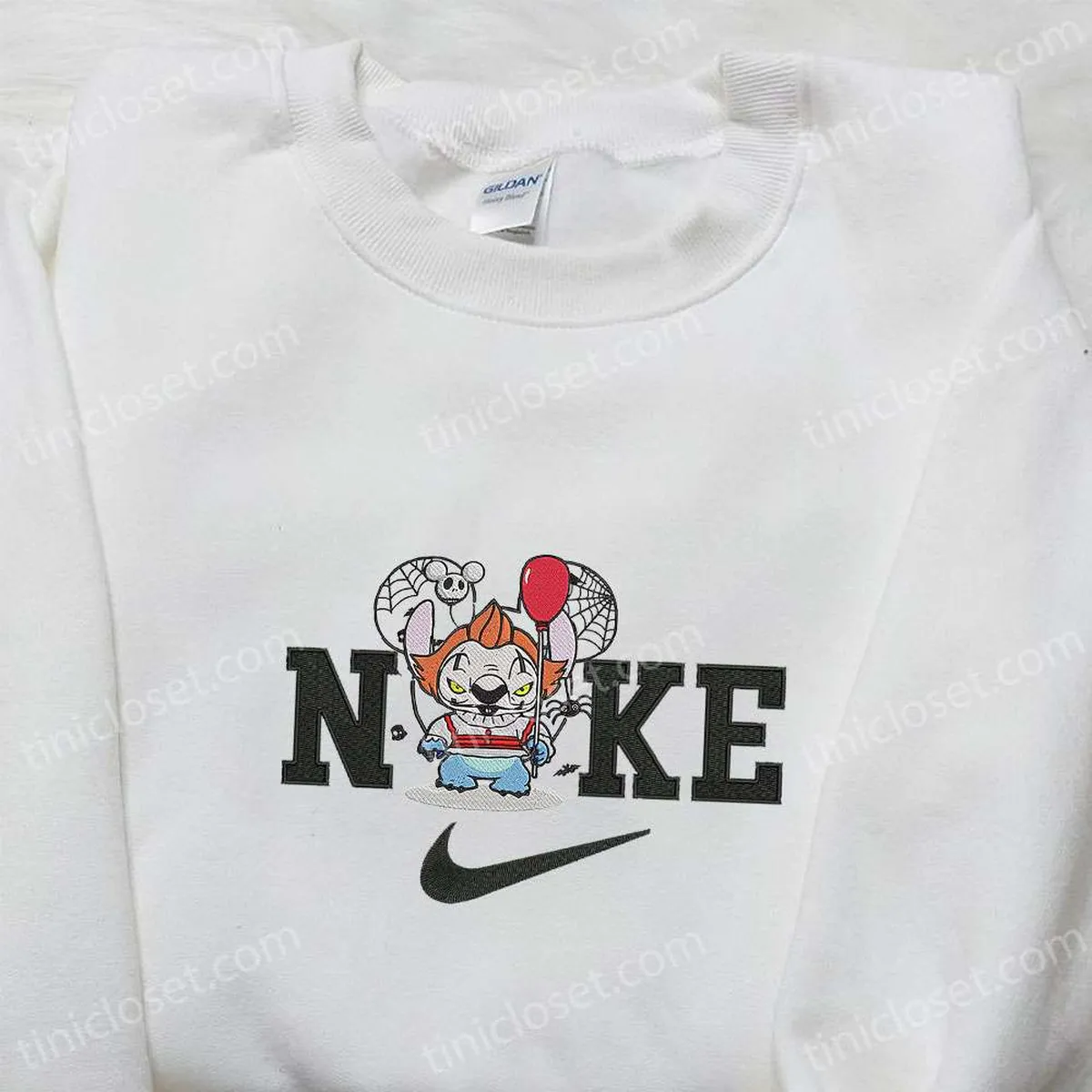 Nike x Chibi Pennywise Stitch Embroidered Shirt, Disney Halloween Embroidered Hoodie, Best Gifts for Halloween Lovers