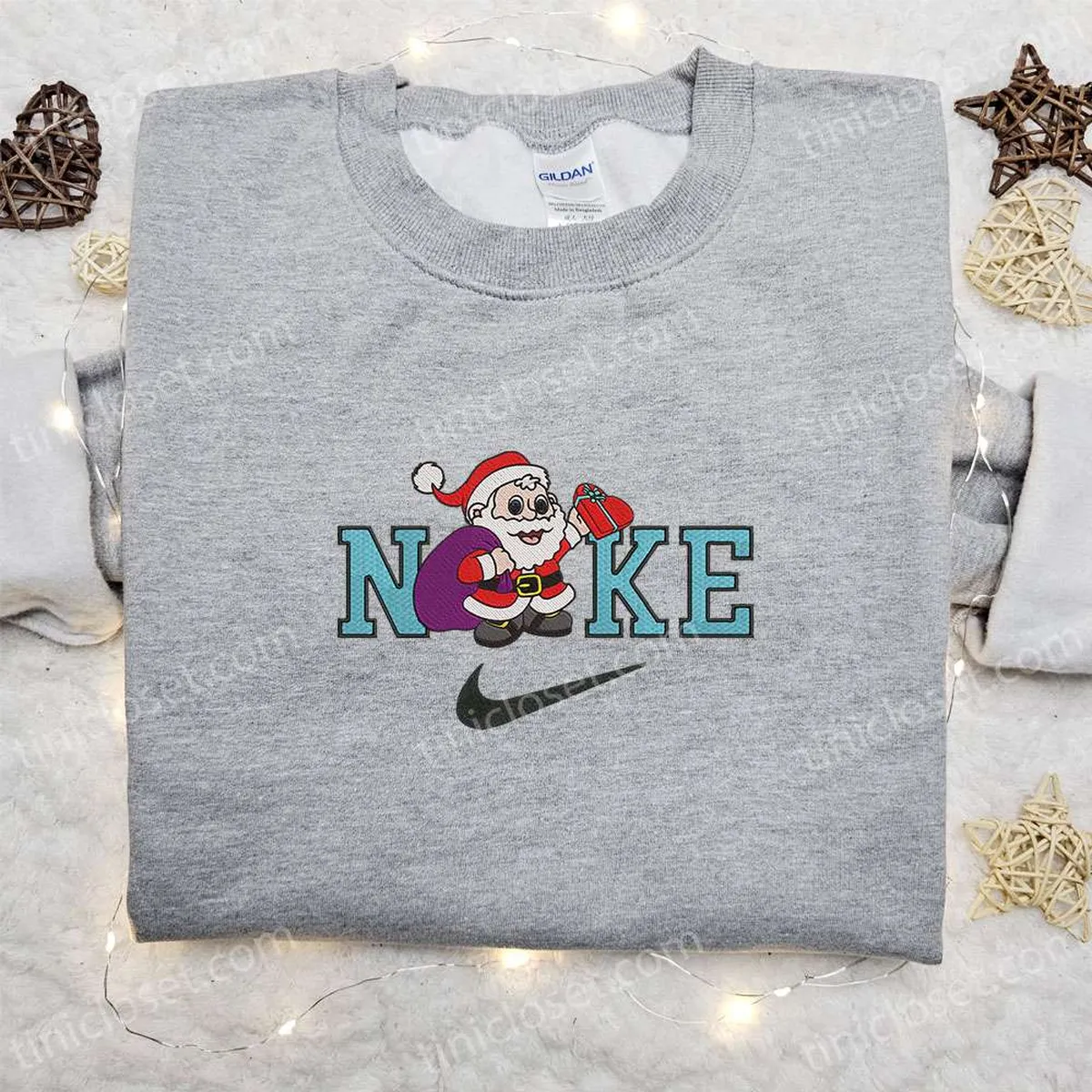 Nike x Chibi Santa Claus Christmas Embroidered Sweatshirt, Cartoon Christmas Embroidered Shirt, Best Christmas Gift Ideas