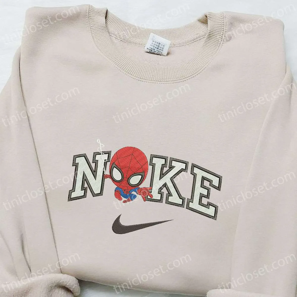 Nike x Chibi Spider-Man Movie Embroidered Sweatshirt, Marvel Comic Embroidered Hoodie, Custom Nike Embroidered T-shirt