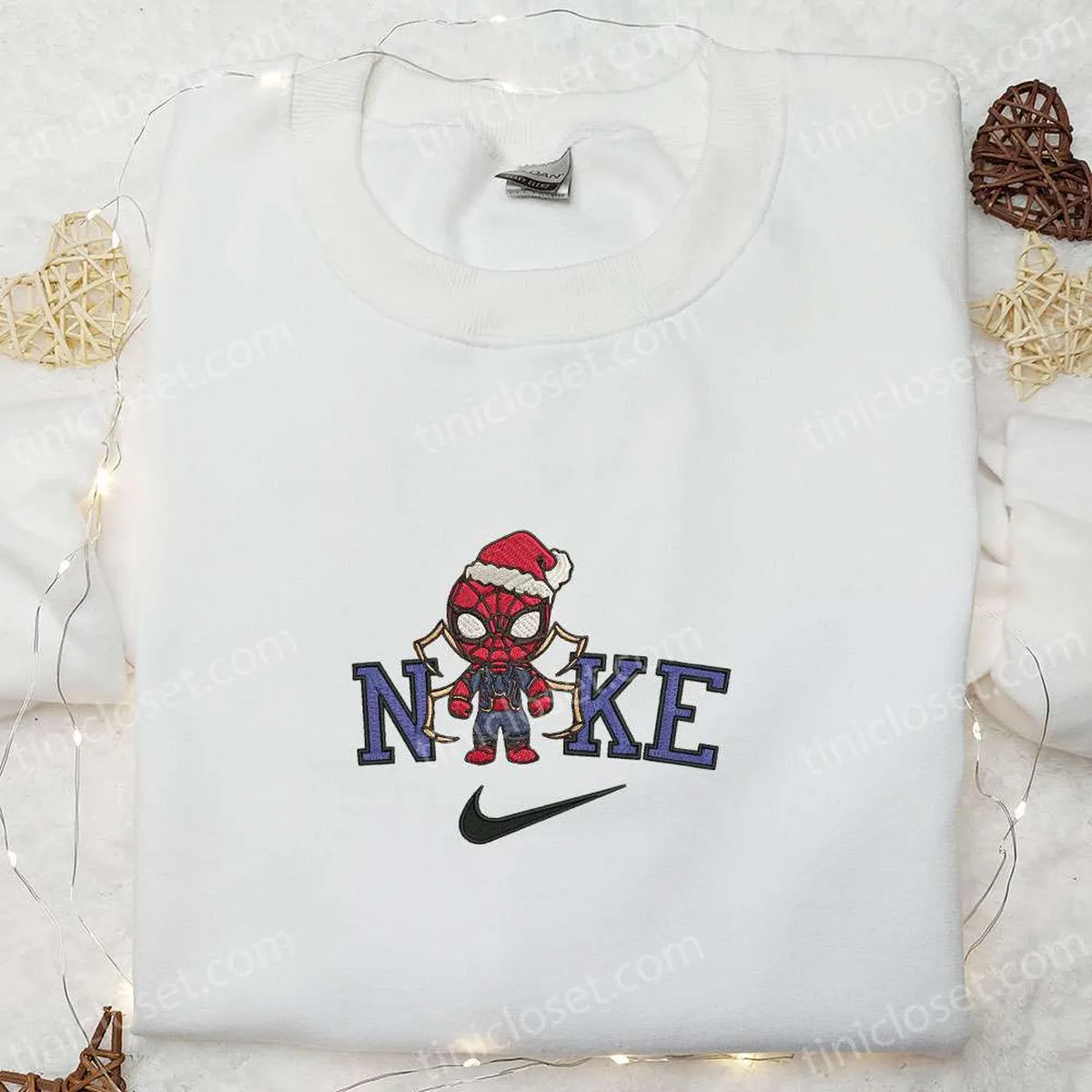 Nike x Chibi Spider-Man Santa Claus Embroidered Shirt, Nike Inspired Embroidered Hoodie, Family Christmas Gifts