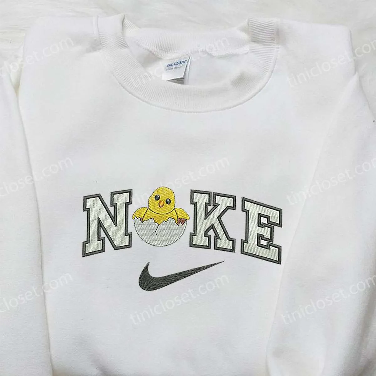 Nike x Chick Hatching from Egg Embroidered Shirt, Animal Embroidered Shirt, Custom Nike Embroidered Shirt