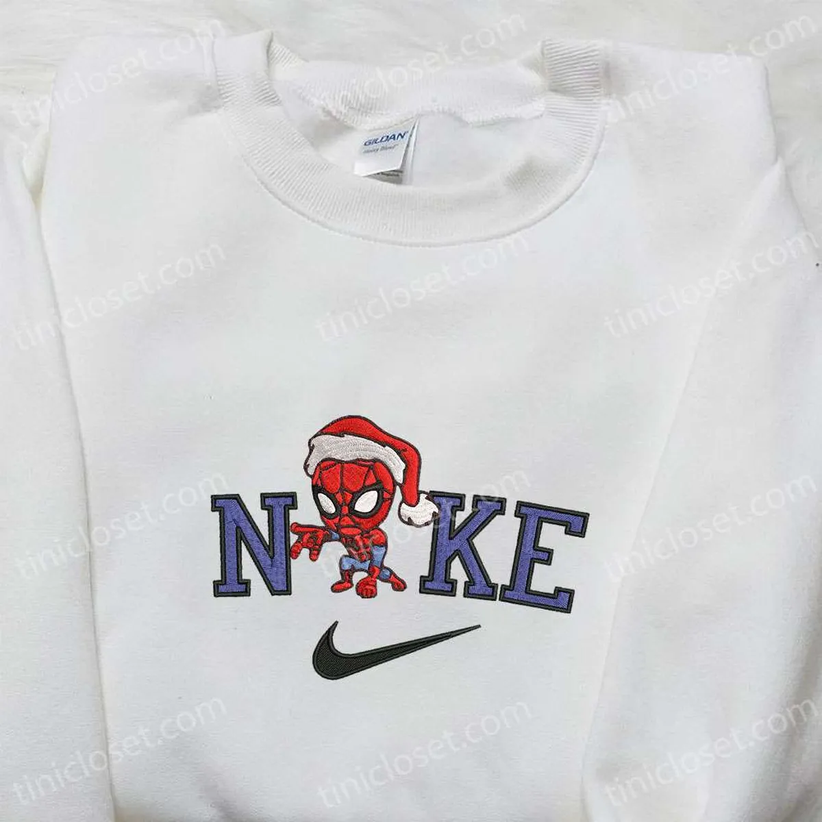 Nike x Christmas Chibi Spider-Man Embroidered Shirt, Nike Inspired Embroidered Hoodie, Family Christmas Gifts