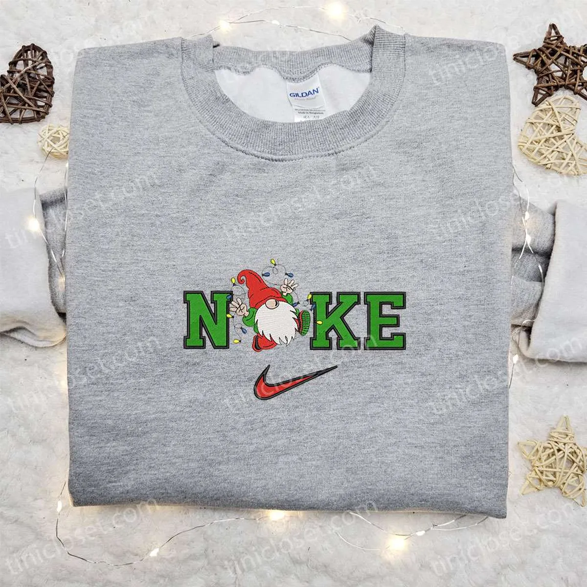 Nike x Christmas Gnome Embroidered Sweatshirt, Nike Inspired Embroidered Hoodie, Best Christmas Gift Ideas