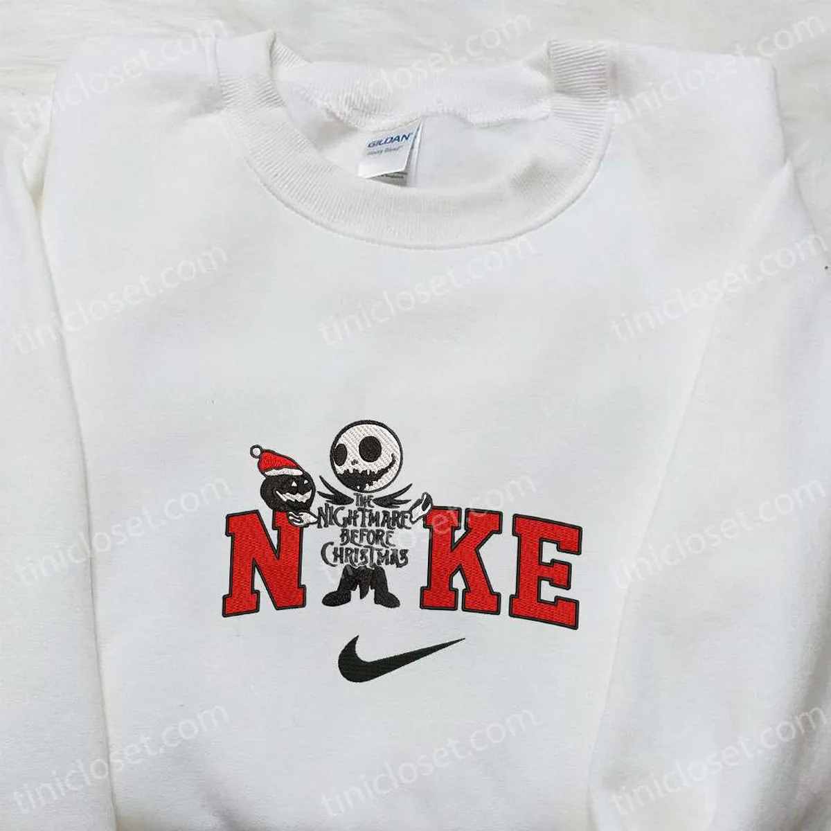 Nike x Christmas Jack Skellington Embroidered Sweatshirt, The Nightmare Before Christmas Embroidered Hoodie, Nike Inspired Embroidered T-shirt