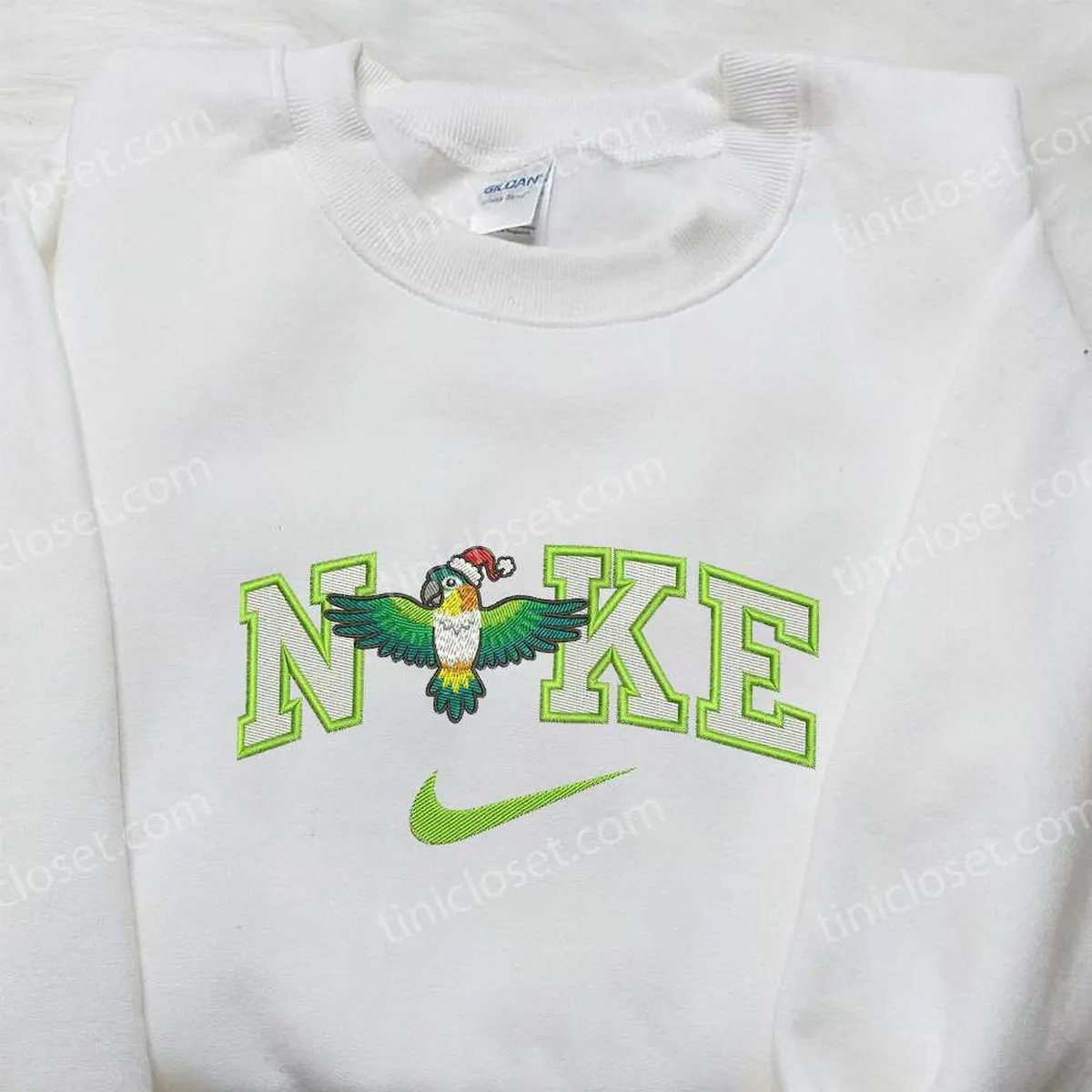 Nike x Christmas Parrot Embroidered Shirt, Animal Embroidered Shirt, Christmas Gifts For Family