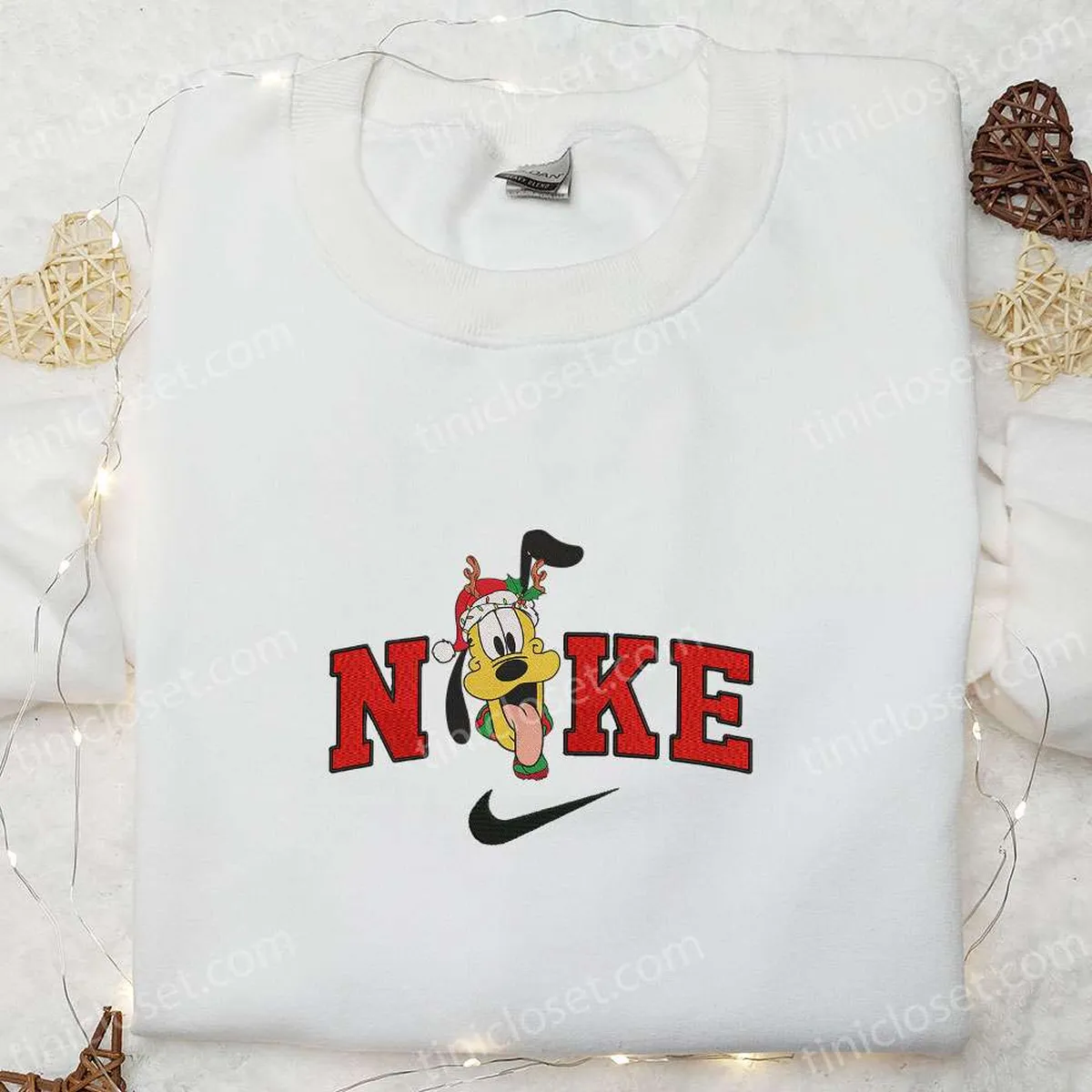 Nike x Christmas Reindeer Pluto Head Embroidered Sweatshirt, Disney Characters Embroidered Hoodie, Best Christmas Gifts for Family