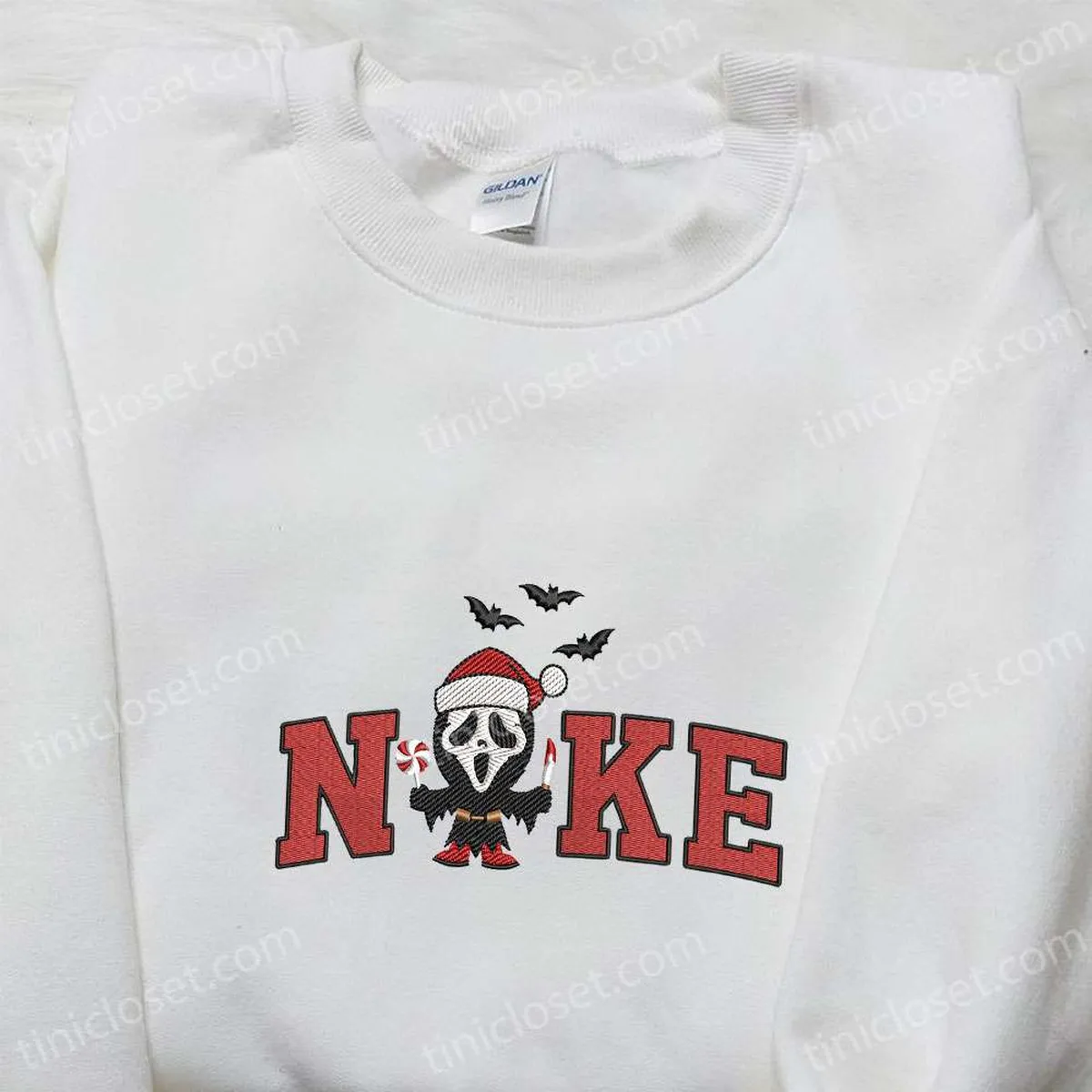 Nike x Christmas Scream Ghost Face Embroidered Shirt, Nike Inspired Embroidered Shirt, Best Gifts for Family