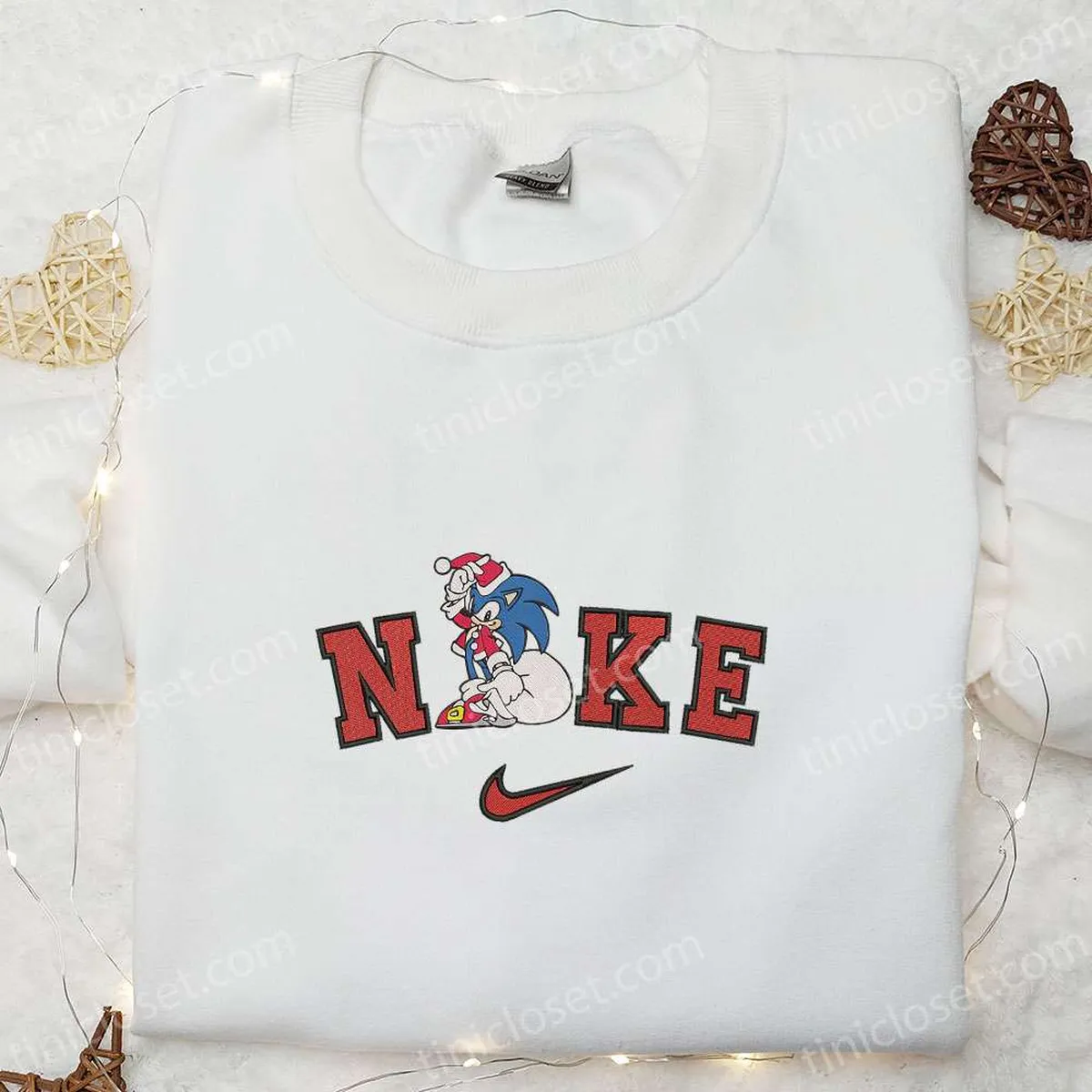 Nike x Christmas Sonic the Hedgehog Embroidered Shirt, Nike Inspired Embroidered Hoodie, Christmas Gifts for Friends