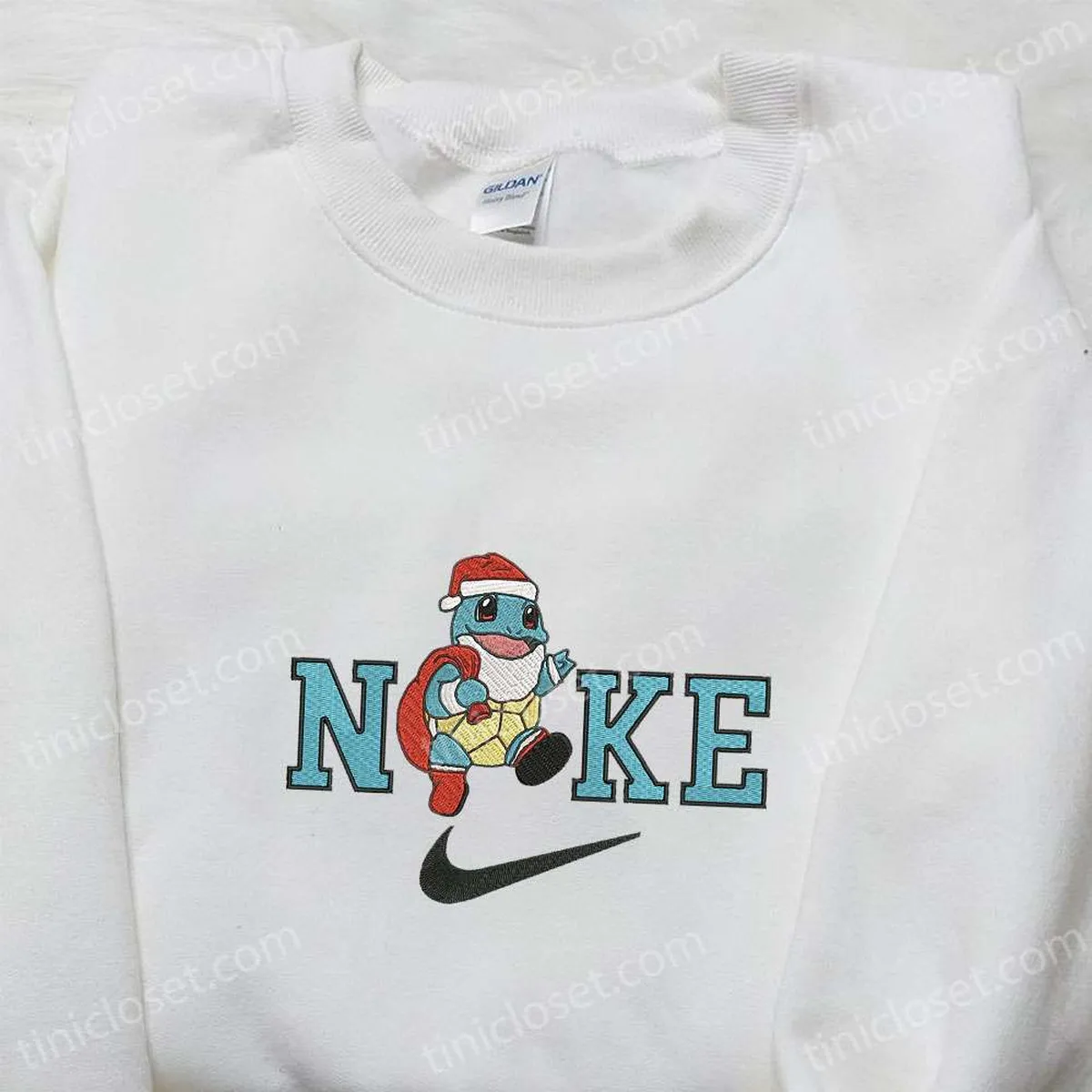 Nike x Christmas Squirtle Embroidered Shirt, Pokemon Embroidered Hoodie, Nike Inspired Embroidered T-shirt