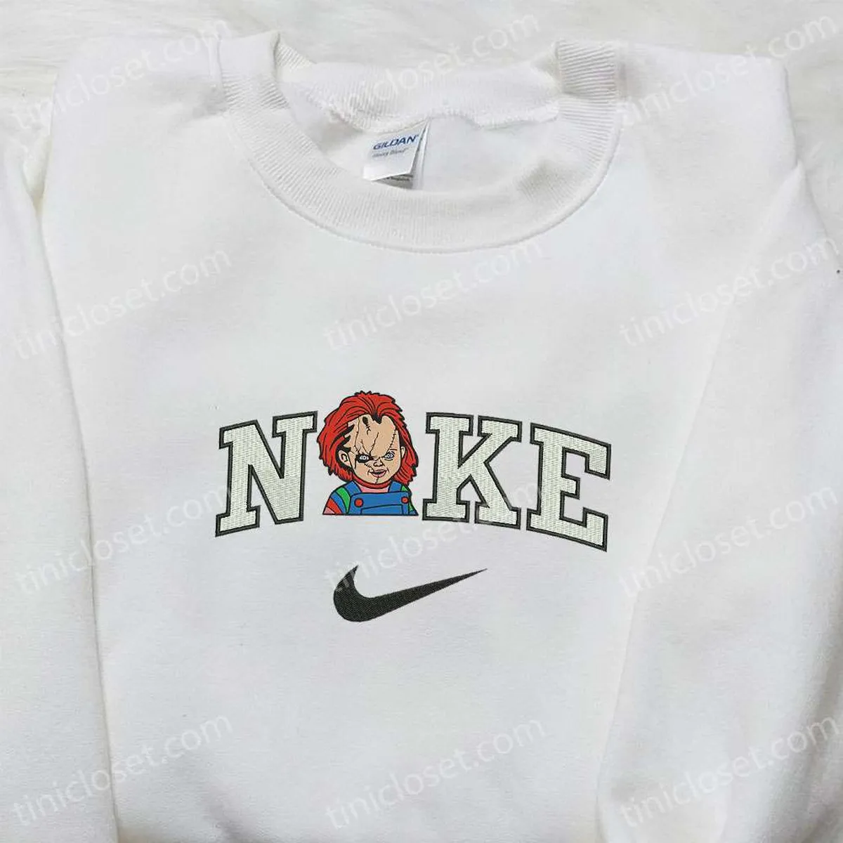 Nike x Chucky Halloween Embroidered Sweatshirt, Horror  Movie Characters Embroidered Hoodie, Best Halloween Gifts for Family