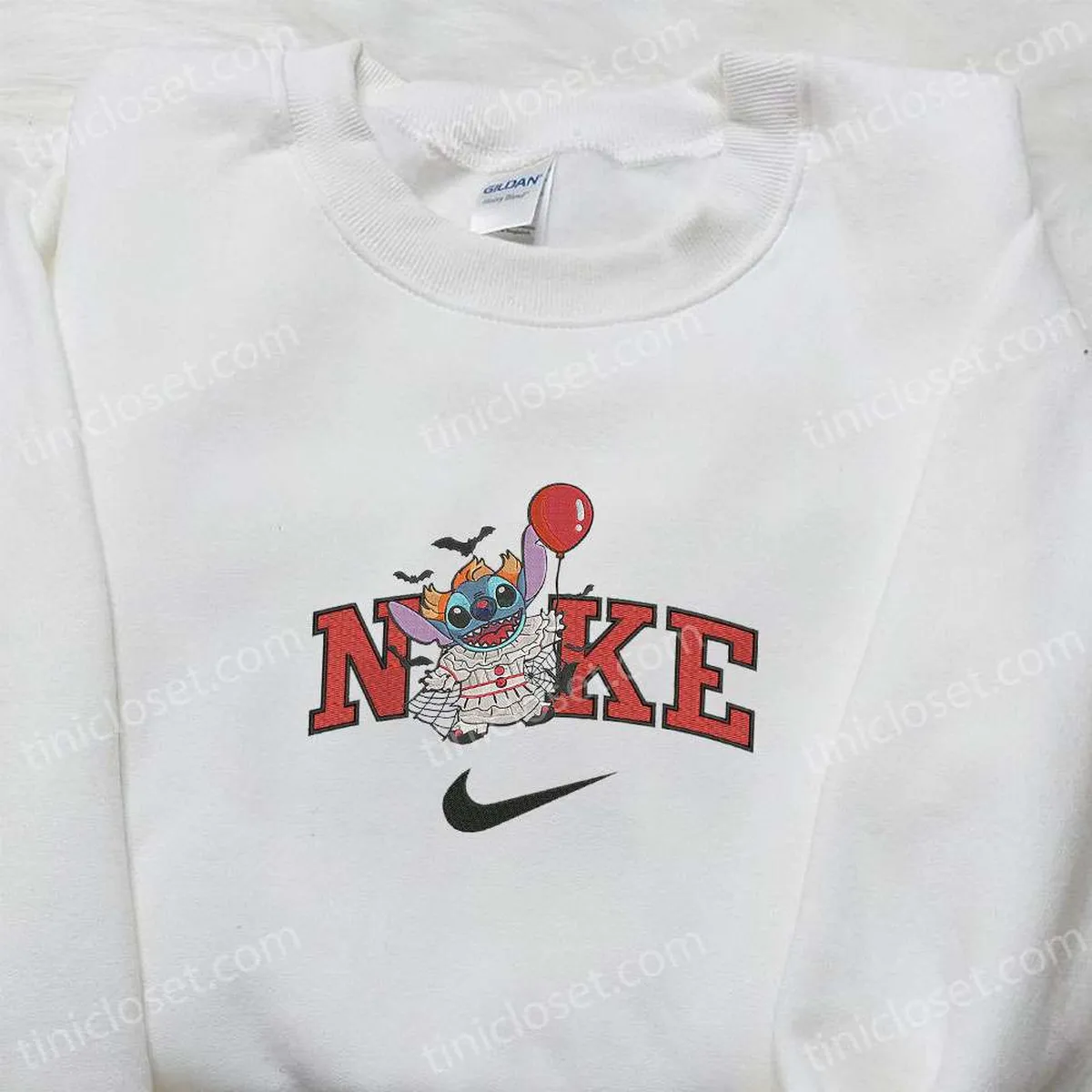 Nike x Clown Stitch Balloon Embroidered Hoodie, Disney Halloween Embroidered Sweatshirt, Nike Inspired Embroidered T-shirt