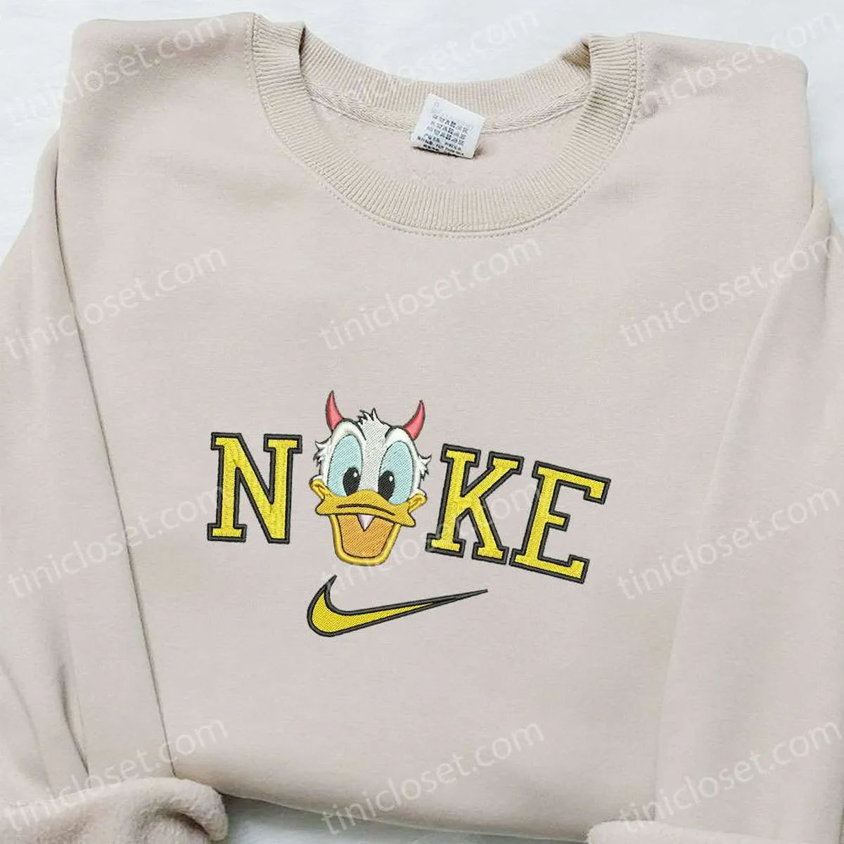 Nike x Devil Donald Duck Embroidered Sweatshirt, Disney Halloween Embroidered Hoodie, Adorable Halloween Embroidered Shirt