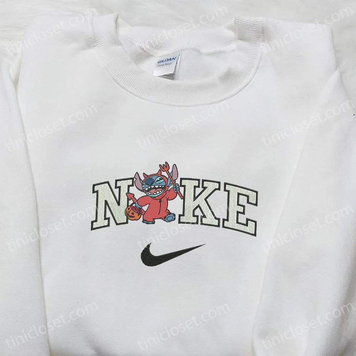 Nike x Devil Stitch Embroidered Sweatshirt, Disney Halloween Embroidered Hoodie, Adorable Halloween Embroidered Shirt